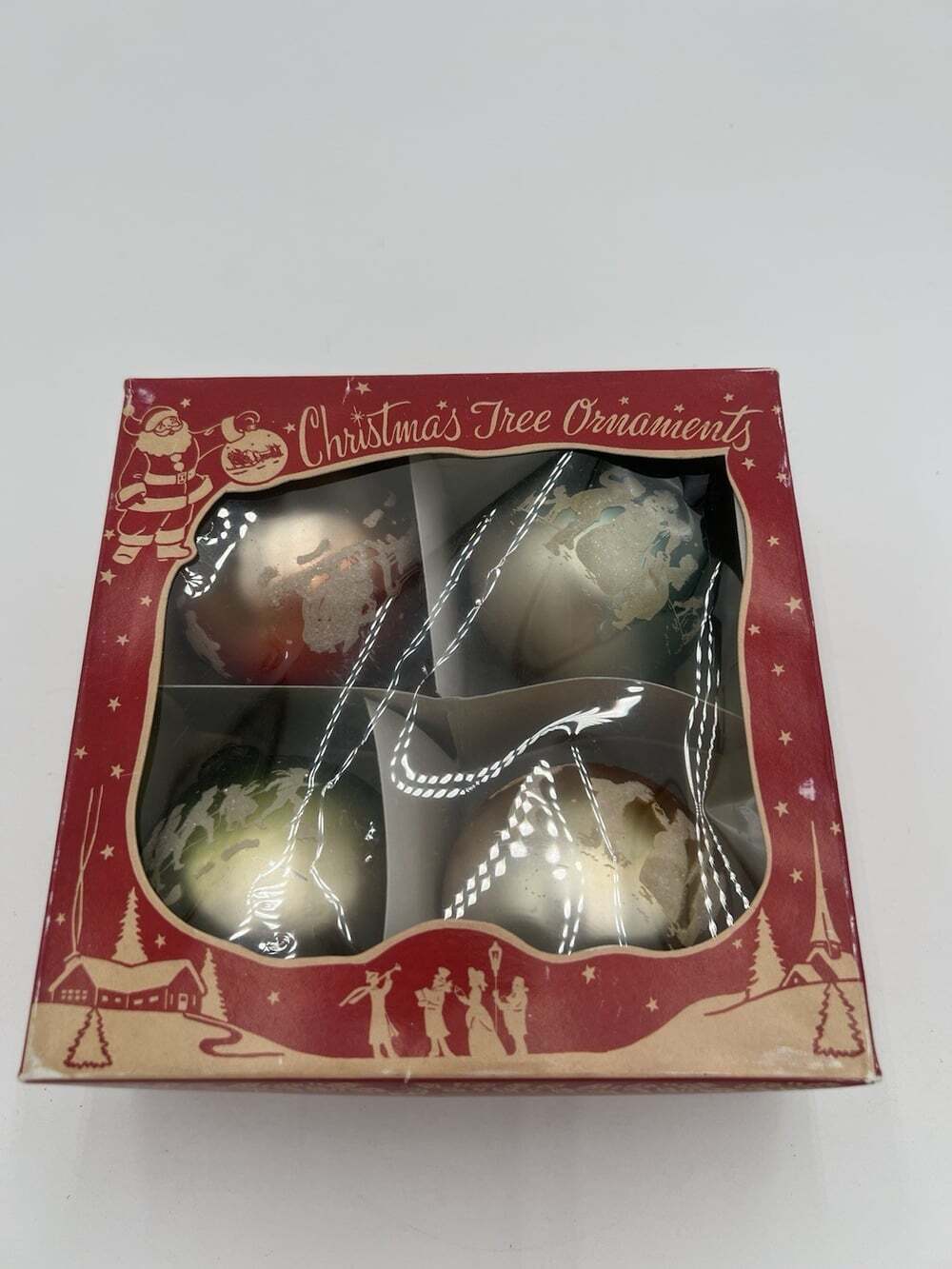 Vintage Bethany Lowe Glass Christmas Ornaments Set 4 Silhouette Ombre Balls Box